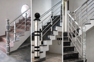 Modern stainless steel stair railing design by Aryan Steel Art Darbhanga, Bihar
