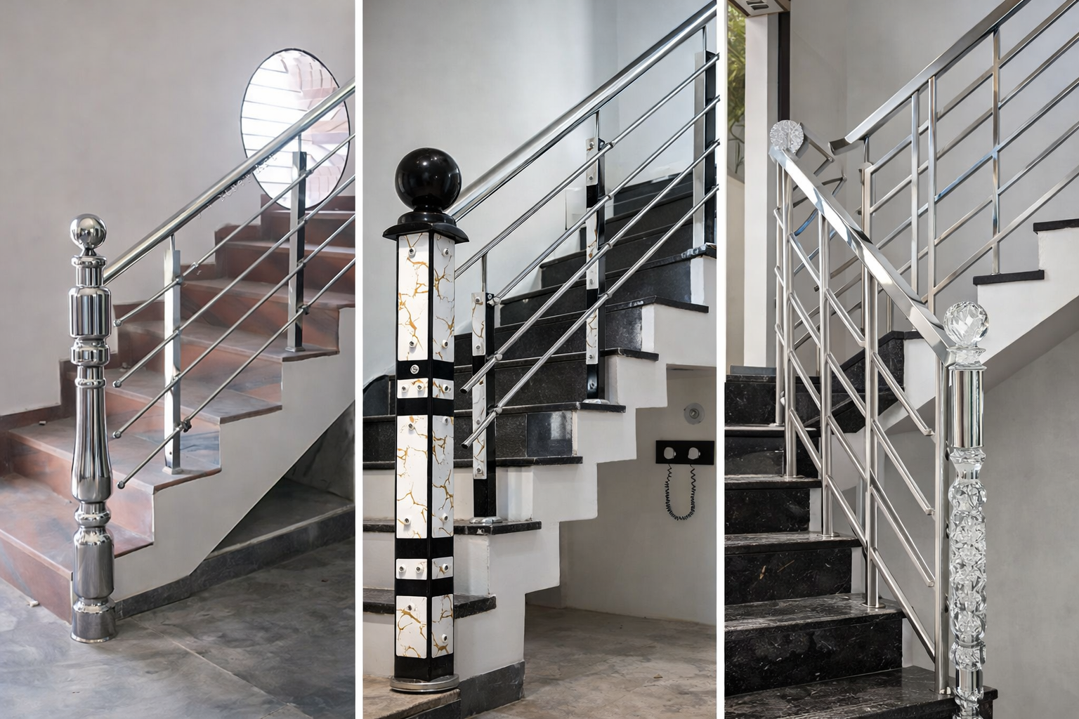 Modern stainless steel stair railing design by Aryan Steel Art Darbhanga, Bihar