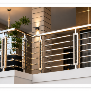 Luxury stainless steel railing design for balcony with modern geometric pattern in Darbhanga Bihar