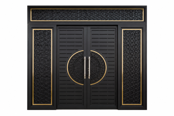 Sliding folding main iron gate with modern black design for residential and commercial entrance