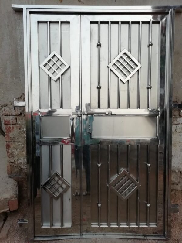Modern steel gate design made with stainless steel for home entrance, strong and stylish main gate by Aryan Steel Art