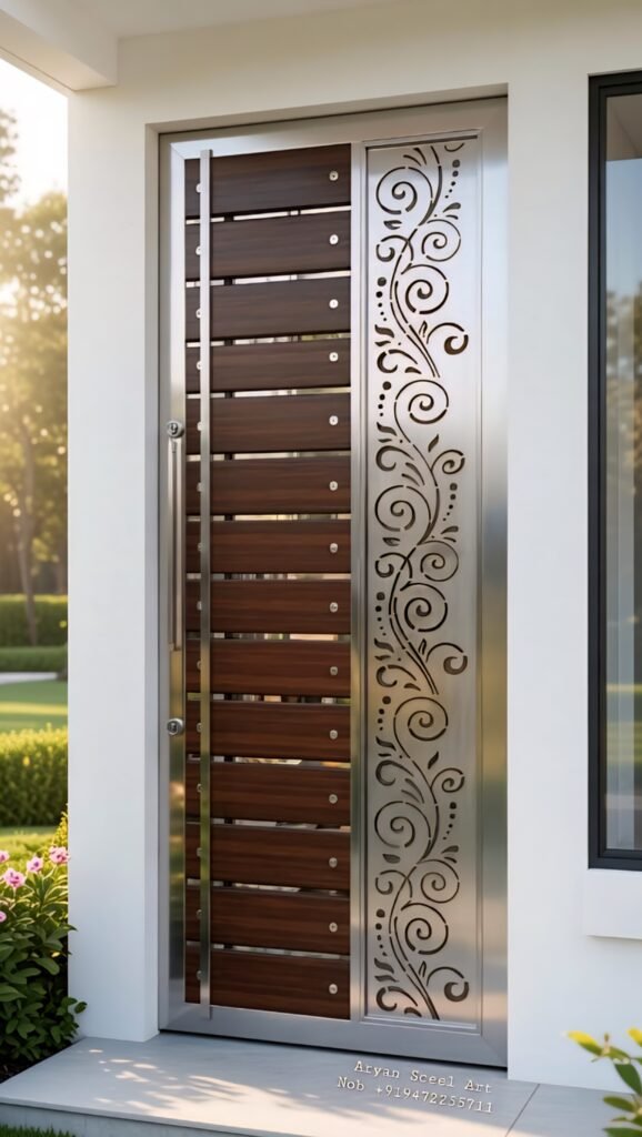 Modern Stainless Steel Swing Main Gate 4x4 Feet, Silver Gate