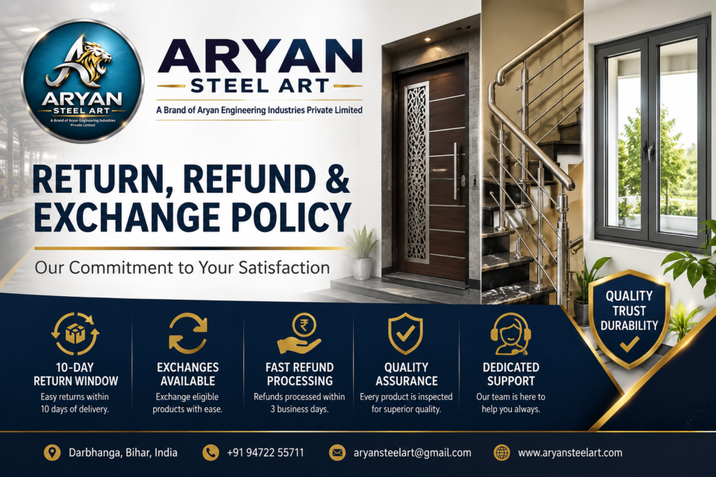 Aryan Steel Art Return and Refund Policy Banner