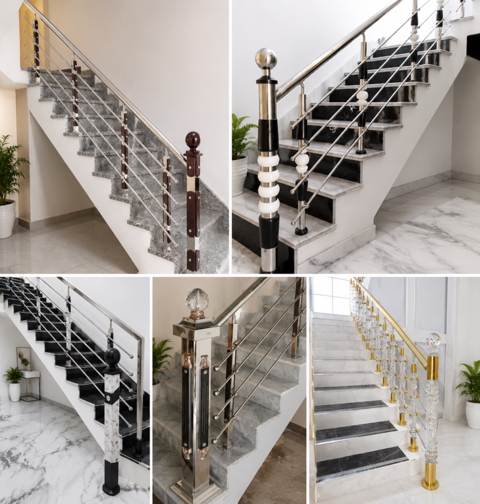 Modern railing design ideas for homes in Bihar and India with steel balcony railing