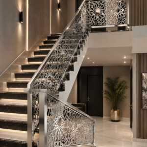 Modern Stainless Steel CNC Railing Design with Decorative Laser Cut Panel