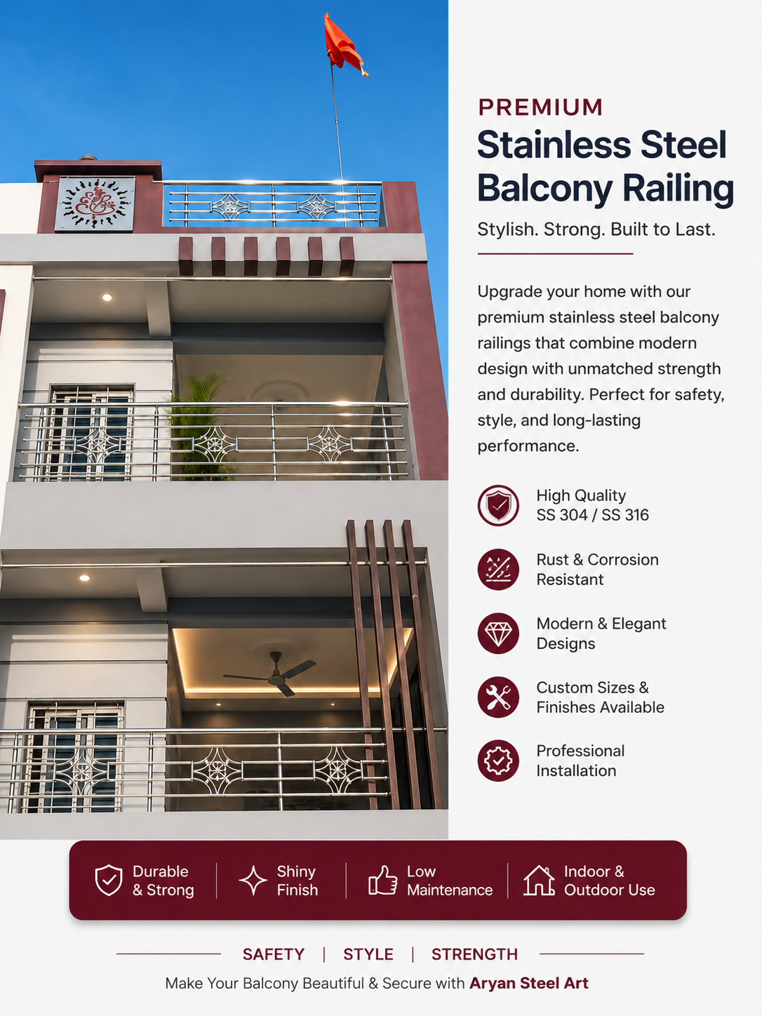 Stainless Steel Balcony Railing Near Me by Aryan Steel Art