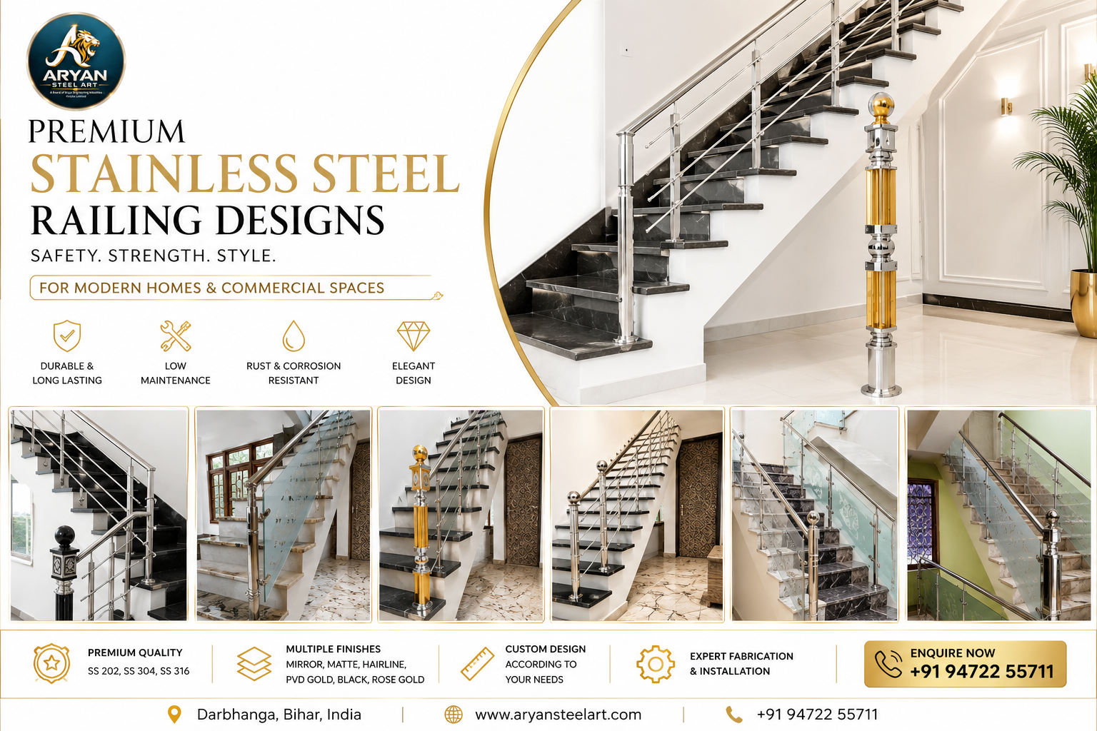 Premium Stainless Steel Railing Design in Samastipur for modern balcony and staircase by Aryan Steel Art