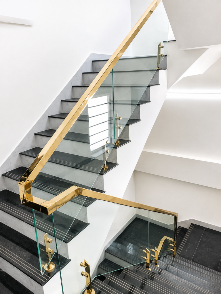 Stainless steel PVD gold coating railing by Aryan Steel Art