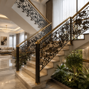 Modern stainless steel stair railing design for home