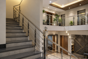 Modern steel railing design for stairs and balcony