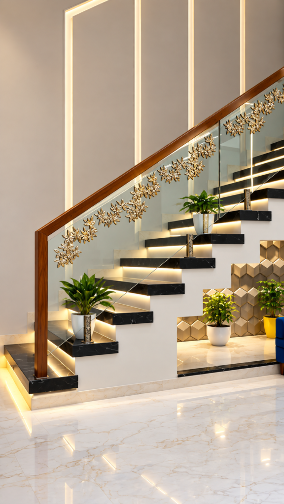 Glass railing design stairs and balcony by Aryan Steel Art