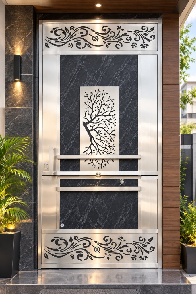Luxury steel single door for home by Aryan Steel Art